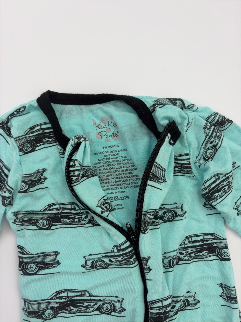 Kickee Pants 6-9M Mint Green Car-Print Footed One-Piece Pajamas - Kids - Picture 3 of 3